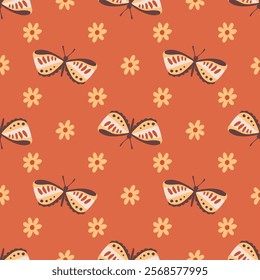 seamless pattern with cute cartoon butterfly on white background, flat vector Illustration for kids, wallpaper, design, textile, packaging, decor