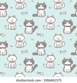 Seamless Pattern of Cute Cartoon Cat and Dog Design on Pastel Green Background
