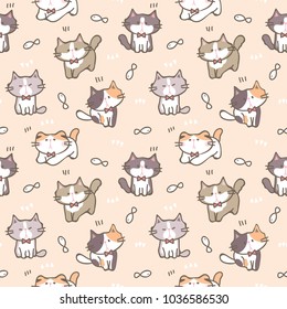 Seamless Pattern of Cute Cartoon Cat Design on Light Orange Background