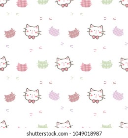 Seamless Pattern of Cute Cartoon Cat Head Design on White Background
