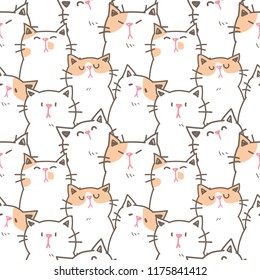 Seamless Pattern with Cute Cartoon Cat Design