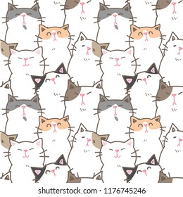 Seamless Pattern with Cute Cartoon Cat Design