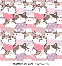 Seamless Pattern with Cute Cartoon Cat Illustration Design