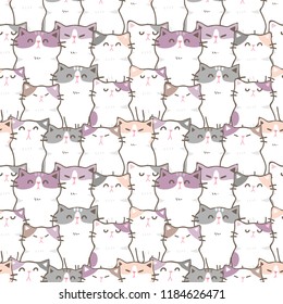 Seamless Pattern with Cute Cartoon Cat Illustration Design
