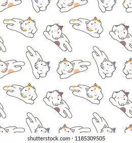 Seamless Pattern of Cute Cartoon Cat Illustration Design on White Background