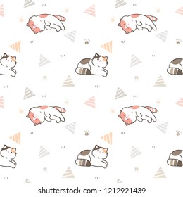 Seamless Pattern with Cute Cartoon Cat Illustration Design on White Background
