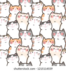 Seamless Pattern with Cute Cartoon Cat Illustration Design