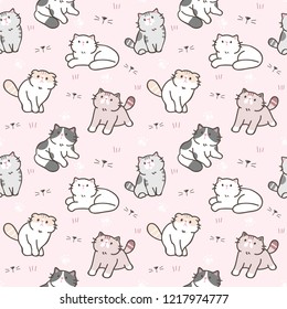 Seamless Pattern of Cute Cartoon Cat Design on Pastel Pink Background