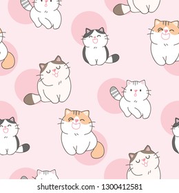 Seamless Pattern with Cute Cartoon Cat Design on Pink Background