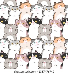 Seamless Pattern of Cute Cartoon Cat