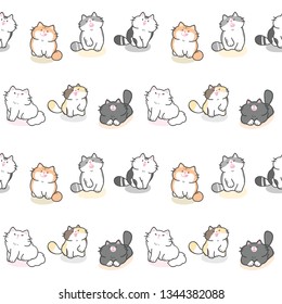 Seamless Pattern with Cute Cartoon Cat Design on White Background