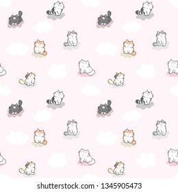 Seamless Pattern with Cute Cartoon Cat Design on Light Pink Background
