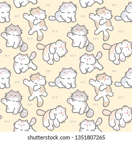 Seamless Pattern of Cute Cartoon Cat Design on Yellow Background