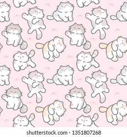 Seamless Pattern of Cute Cartoon Cat Design on Pink Background