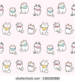 Seamless Pattern with Cute Cartoon Cat Design on Pink Background