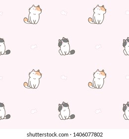 Seamless Pattern with Cute Cartoon Cat Design on Light Pink Background