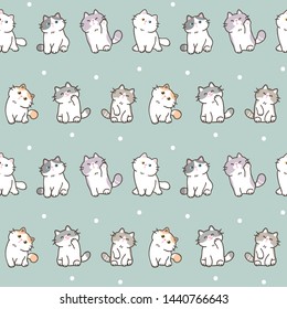 Diseño de gatos de caricaturas sin problemas con fondo verde con puntos blancos
