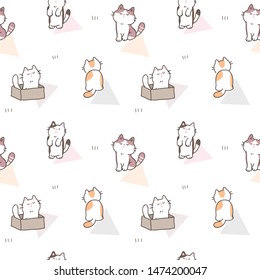 Seamless Pattern of Cute Cartoon Cat Design on White Background