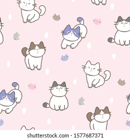 Seamless Pattern of Cute Cartoon Cat Design on Pink Background