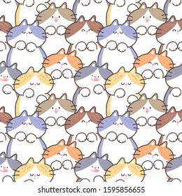 Seamless Pattern of Cute Cartoon Cat Illustration Design