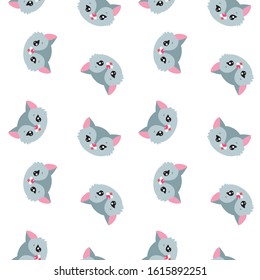 
Seamless pattern with cute cartoon cat faces on white background. Illustration in flat style. Vector 8 EPS.
