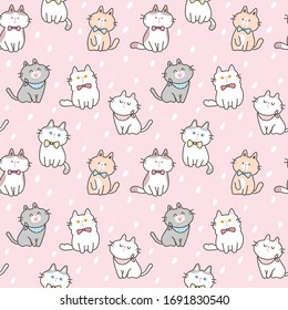 Seamless Pattern of Cute Cartoon Cat Design on Pink Background