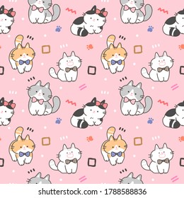 Patrón sin inconvenientes con diseño de gatos de dibujos animados en fondo rosado