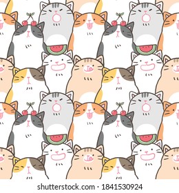Seamless Pattern of Cute Cartoon Cat Illustration