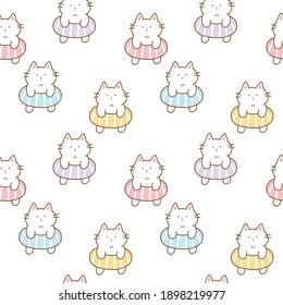 Seamless Pattern with Cute Cartoon Cat Illustration Design on White Background