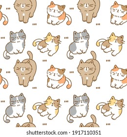 Seamless Pattern with Cute Cartoon Cat Illustration Design on White Background