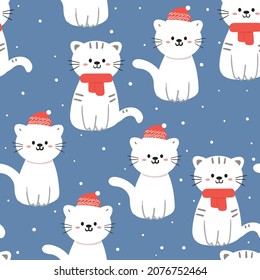 Seamless pattern with cute cartoon cat and snow drop. for fabric print and textile, kids wallpaper, gift wrapping paper