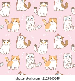 Seamless Pattern of Cute Cartoon Cat Design on Pink Background