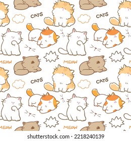 Patrón sin inconvenientes con diseño de gatos de dibujos animados en fondo blanco
