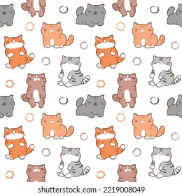 Seamless Pattern with Cute Cartoon Cat Design on White Background
