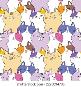 Seamless Pattern of Cute Cartoon Cat Illustration Design