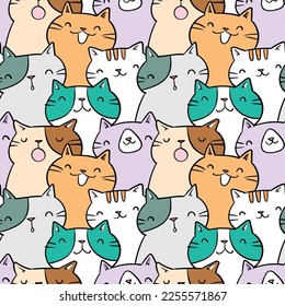 Seamless Pattern of Cute Cartoon Cat Illustration Design