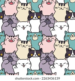 Seamless Pattern of Cute Cartoon Cat Illustration