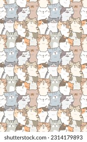 Seamless Pattern of Cute Cartoon Cat Design