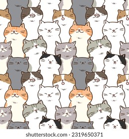 Seamless Pattern of Cute Cartoon Cat Illustration Design