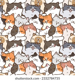 Seamless Pattern of Cute Cartoon Cat Illustration Design