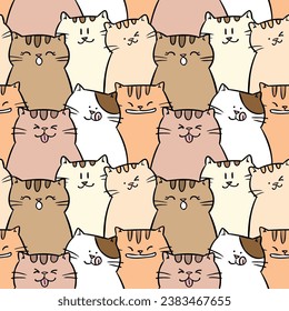 Seamless Pattern of Cute Cartoon Cat Illustration Design