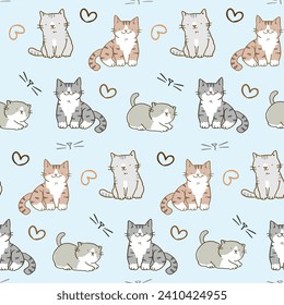 Diseño de gatos de dibujos animados personalizados en fondo azul claro