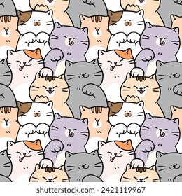 Seamless Pattern of Cute Cartoon Cat Illustration Design