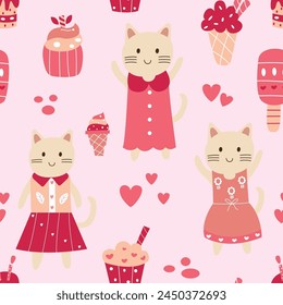 Seamless pattern of cute cartoon cat illustration 