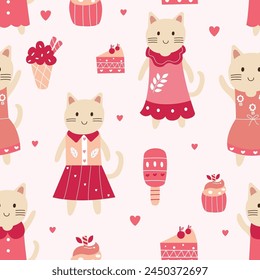 Seamless pattern of cute cartoon cat illustration 