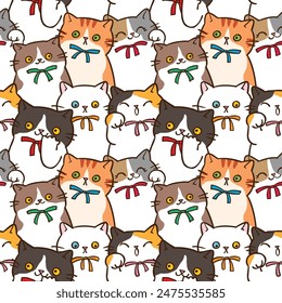 Seamless Pattern of Cute Cartoon Cat Illustration Design