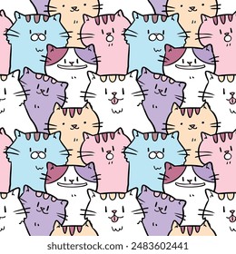 Seamless Pattern of Cute Cartoon Cat Illustration