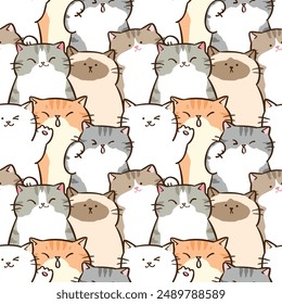 Seamless Pattern of Cute Cartoon Cat Illustration