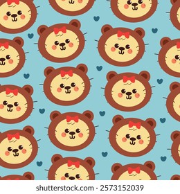 seamless pattern cute cartoon cat inside bear costume. cute animal pattern for wallpaper, background and gift wrap paper