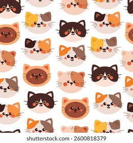 seamless pattern cute cartoon cat head. animal pattern for wallpaper, background and gift wrap paper